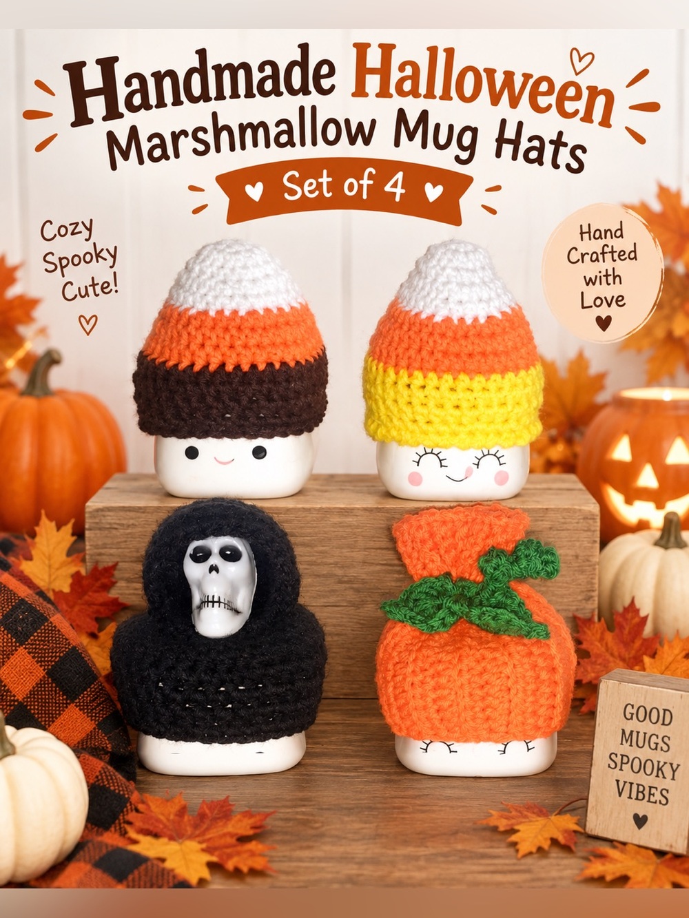 Handmade Halloween marshmallow mug hats (NEW)